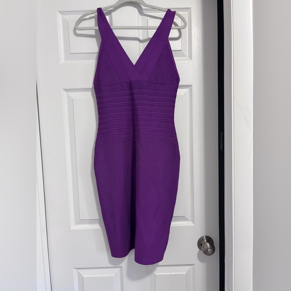 Herve Leger Dresses & Skirts - Herve Leger Deep Purple V-Neck Bandage Midi Dress